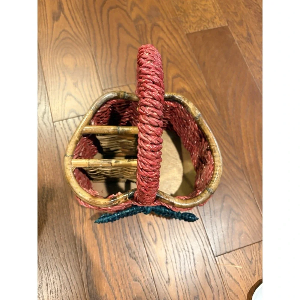 Vintage Wicker Apple Fruit Shaped Basket Utensil Holder Picnic Cottage Core